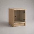 Nachttisch aus MDF mit Glastür und Schublade, Eichenoptik Natur, Rauchgrau und Schwarz, 40 × 35 × 50 cm