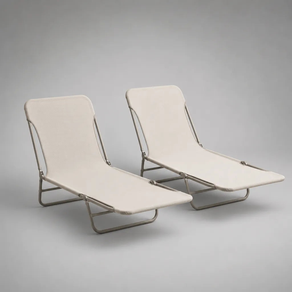 2er-Set klappbare Gartenliegen aus Polyestergewebe mit Stahlrahmen, Beige/Grau, je 100 × 50 × 73 cm