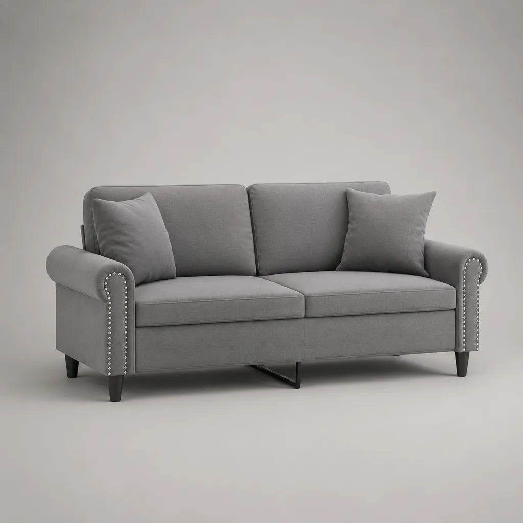 2-Sitzer-Sofa mit Polyester-Mikrofaserbezug, Grau, 178 × 82 × 86 cm