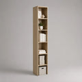 Schmales Bücherregal aus Holz mit 6 offenen Fächern, Hellbraun in Eichenholzoptik, 30 × 24 × 180 cm