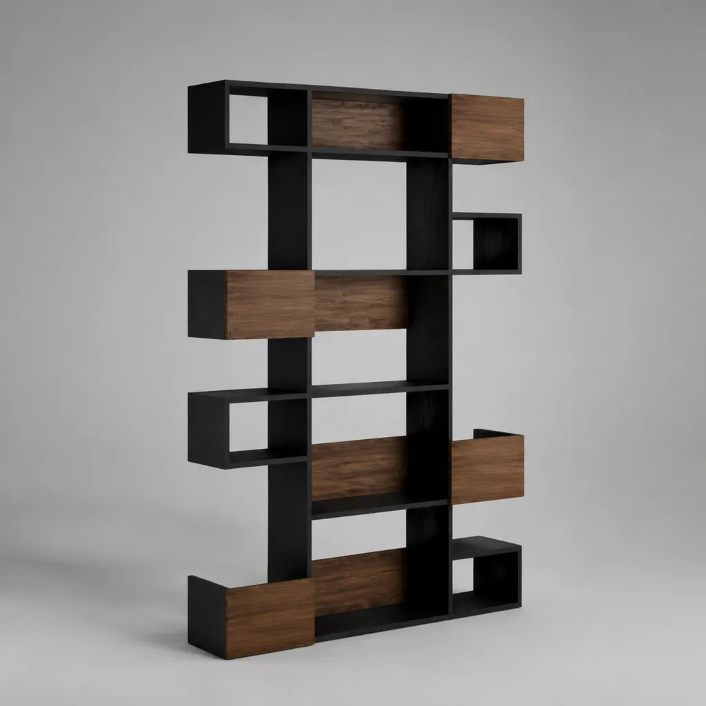 Bodenregal und Bücherregal aus melaminharzbeschichteten MDF-Platten, 120 × 30 × 200 cm, Schwarz und Walnussbraun