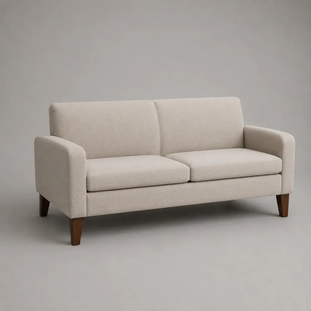 2-Sitzer-Sofa mit Polyesterbezug und Massivholzfüßen, Creme/Dunkelbraun, 170 × 84 × 83 cm