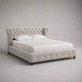 Polsterbett Doppelbett mit Chesterfield-Kopfteil aus Polyester-Samt, Cremeweiß, 190 × 220 × 120 cm, Liegefläche 160 × 200 cm