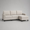 3-Sitzer-Ecksofa mit Ottomane rechts, Polyesterbezug, PU-Schaum, L-Form, Cremeweiß, 220 × 145 × 86 cm