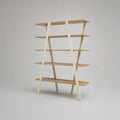 A-förmiges Bücherregal aus Holz, Natur/Cremeweiß, 5 Ablagen, 120 × 40 × 180 cm
