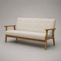 2-Sitzer-Sofa mit Armlehnen, Massivholzgestell und Polyesterbezug, Beige/Naturbraun, 140 × 73 × 80 cm